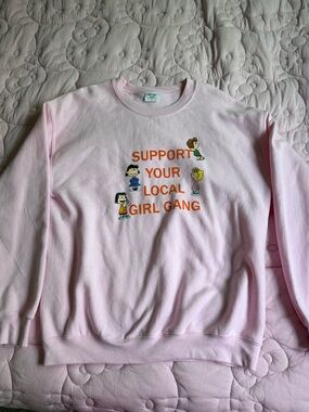 Peanuts Pink "Support Your Local Girl Gang" Crewneck Sweater